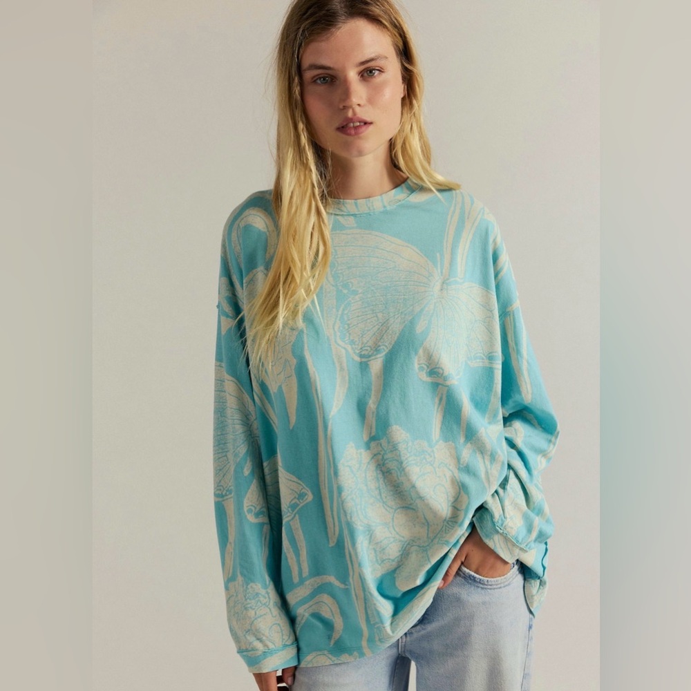 NWT Free People We the Free Ellen Printed Long Sleeve tee size XL